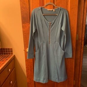 Soft Surroundings, midi Jemaa dress, TEAL BLUE, long sleeve, size Medium.